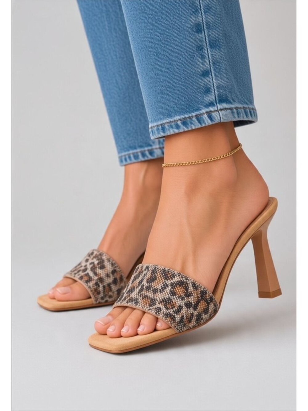 Cape Robbin Leopard Print Square Toe Heeled Sandals Slip-On Mules